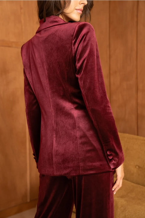 Velvet Fitted Velvet Blazer with Visible Stitching At the Collar