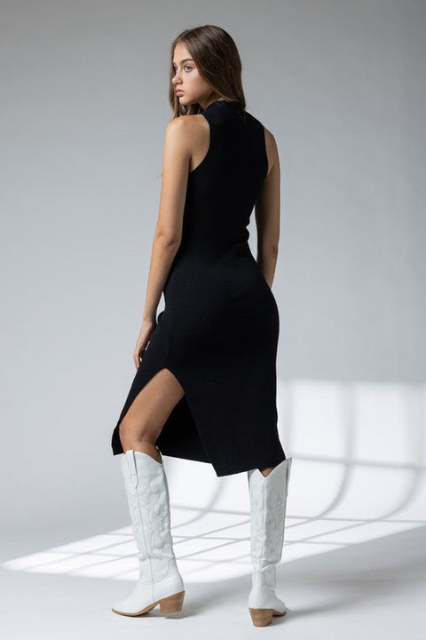 Vicky Sleeveless Mock Neck Dress Black Elegant Women's Dress