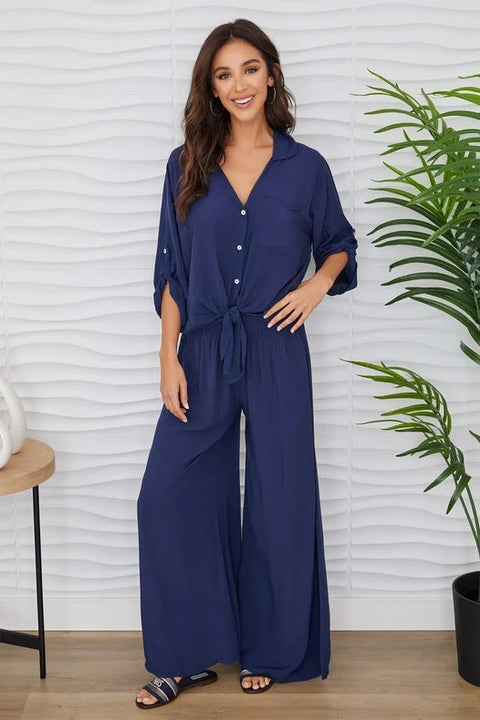 Viscose Front Tie Button Down Shirt