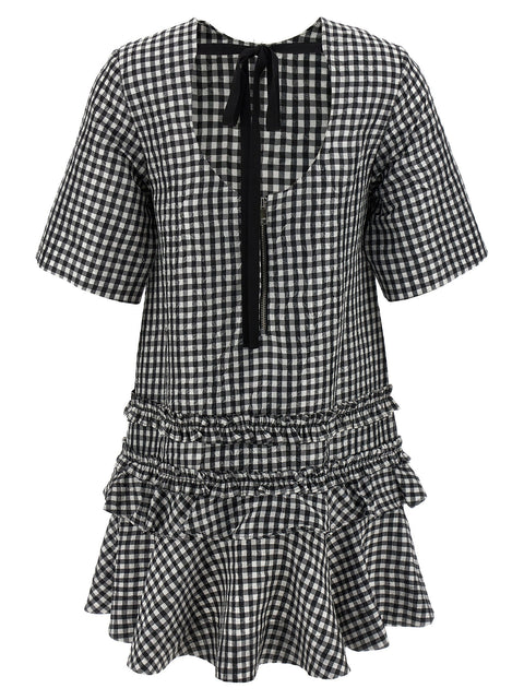 Ganni Crinkled Check Mini Dress