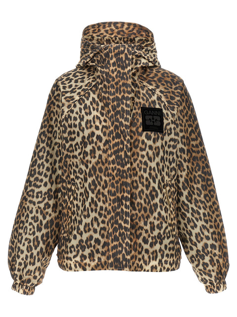 Ganni Leopard Print Nylon Windbreaker