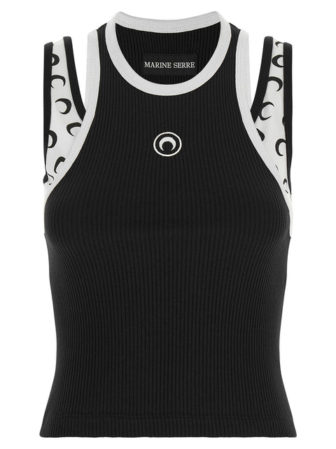 Marine Serre Bicolor Moon Logo Jersey Line Tank Top