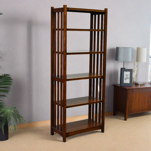 Pre-Order. Mission Spindle Side 5 Shelf Bookcase - Walnut (W1)