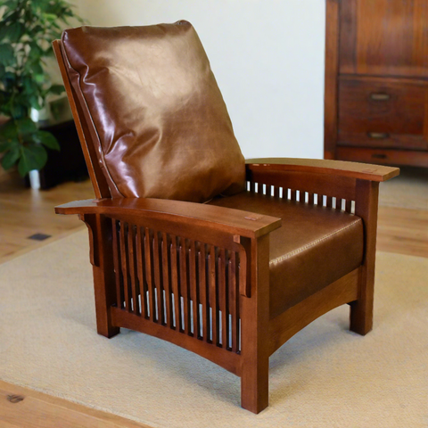 Pre-Order Craftsman / Mission Leather and Oak Morris Chair - Chestnut