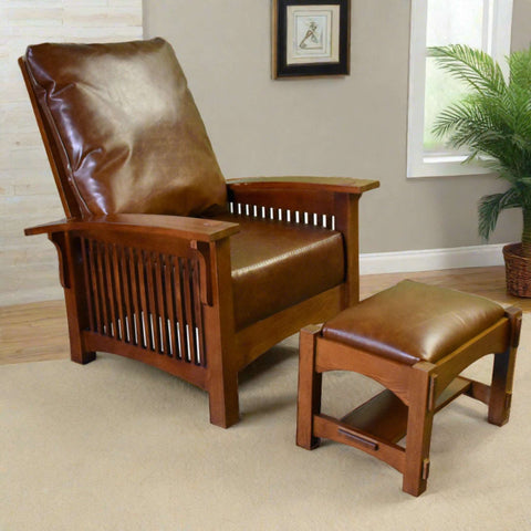 Pre-Order Craftsman / Mission Morris Arm Chair and Ottoman Set - Chestnut