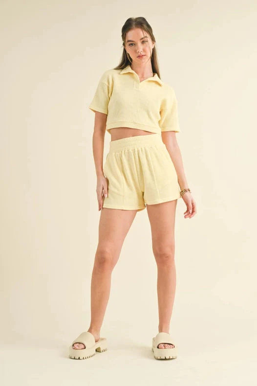 Waffle Knit Polo And Short Set Yellow
