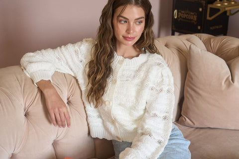 Wavy Detail Scallop Hem Sheer Knit Cardigan