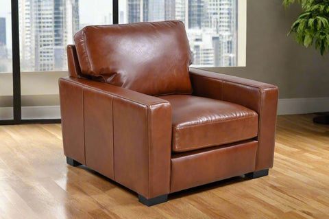 Claudette Top Grain Leather Arm Chair - Chestnut