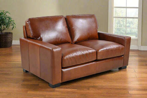 Claudette Top Grain Leather Love Seat - Chestnut