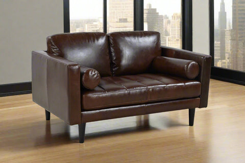 Philippe Top Grain Leather Love Seat - Chocolate Brown