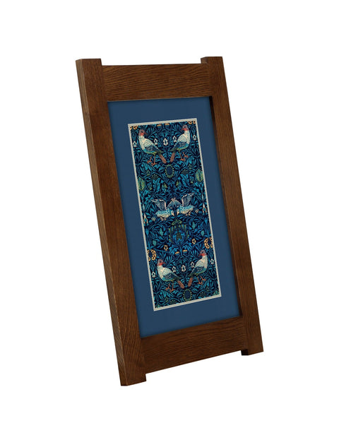 Arts & Crafts Mission Oak Framed Art with Intricate Birds in Bloom