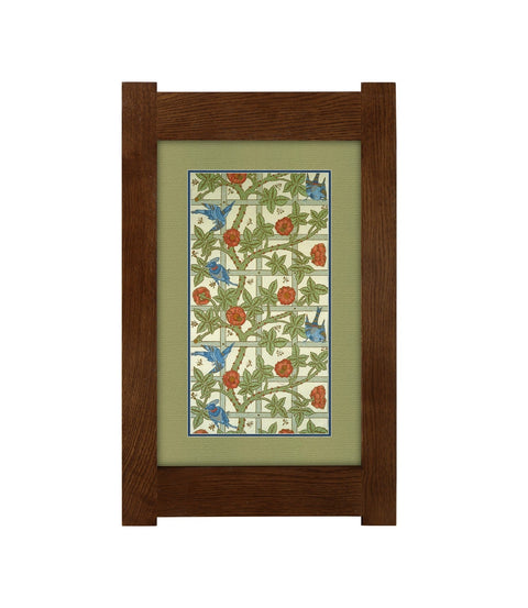Arts & Crafts Mission Oak Framed Art with Blue Birds Amongst Roses
