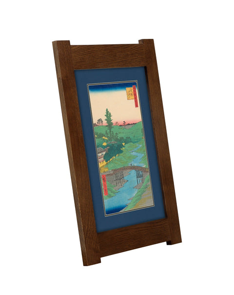 Arts & Crafts Mission Oak Framed Art with Serene River Landscape Walnut finish