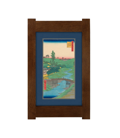 Arts & Crafts Mission Oak Framed Art with Serene River Landscape Walnut finish