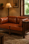 Mission Crofter Style Love Seat - Walnut stain and Russet brown leather