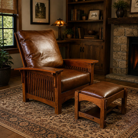 Pre-Order Craftsman / Mission Morris Arm Chair and Ottoman Set - Chestnut