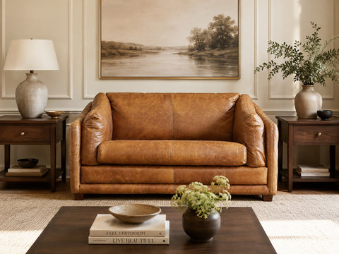 Waco Rustic Modern Love Seat - Light Brown Leather