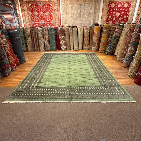 Hand-Knotted Pakistani Bokhara Rug – 100% Wool, size 9' x 12'
