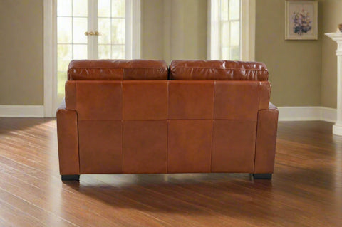 Claudette Top Grain Leather Love Seat - Chestnut