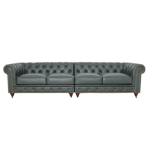 Belgravia Chesterfield Top Grain Leather Sofa with Tufted Back & Rolled Arms