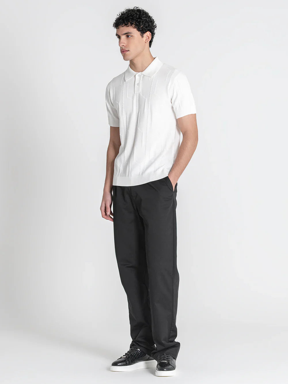 White Dimension Knit Polo