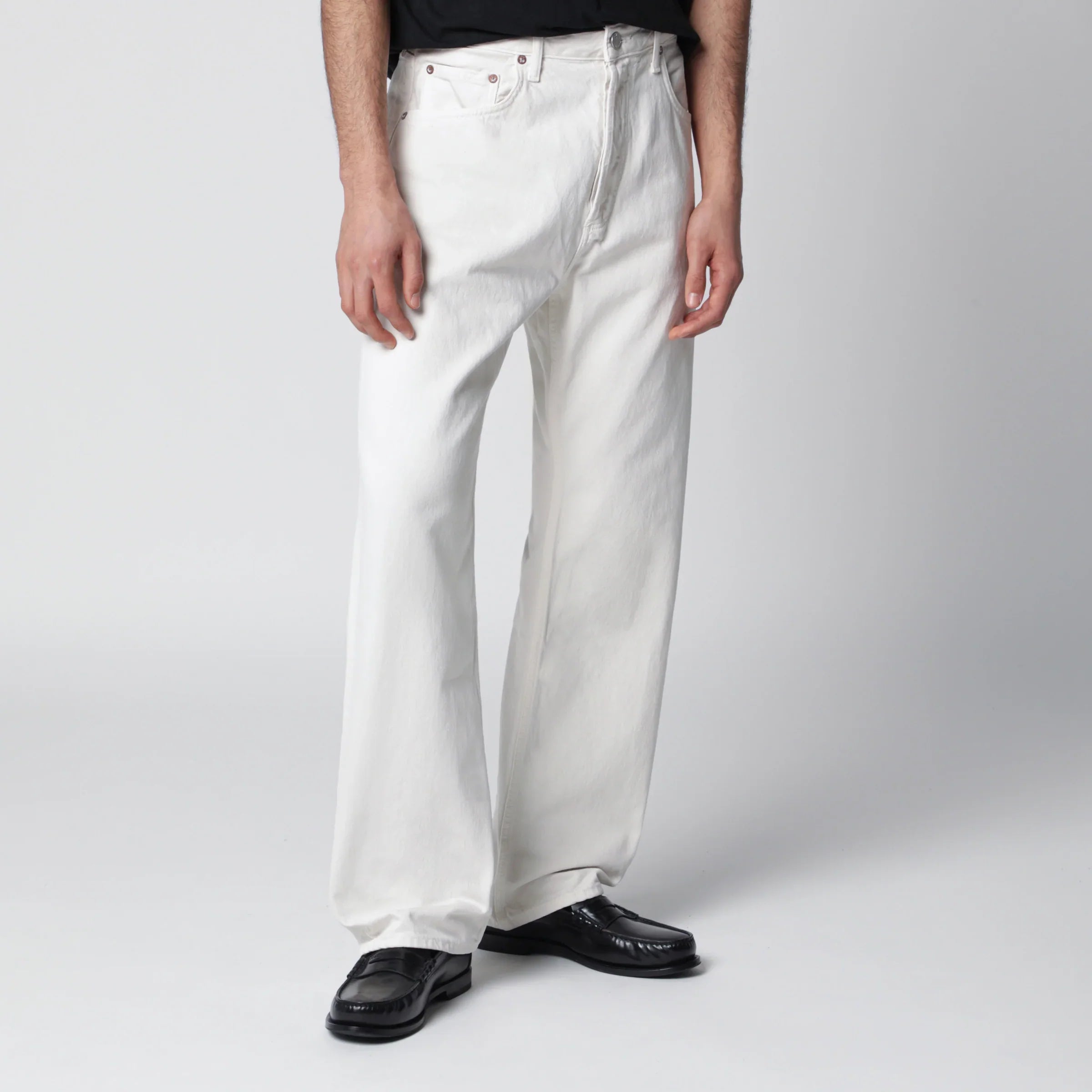White Regenerated Cotton Denim Trousers for Everyday Comfort