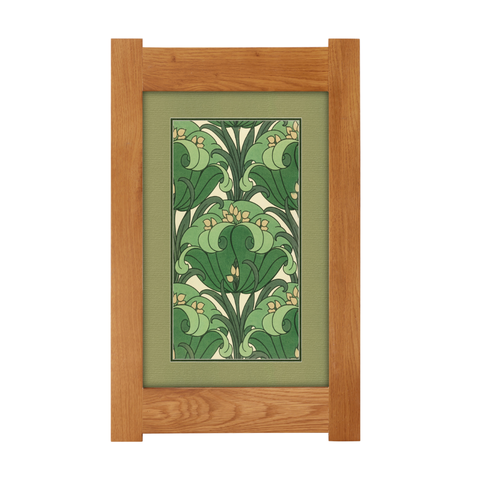 Arts & Crafts Mission Oak Framed Art with Green Floral Harmony