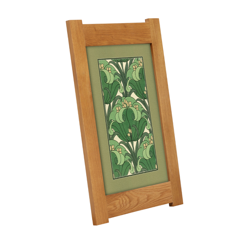 Arts & Crafts Mission Oak Framed Art with Green Floral Harmony