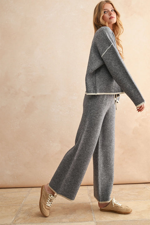 Wide Leg Sweater Pants in Grey