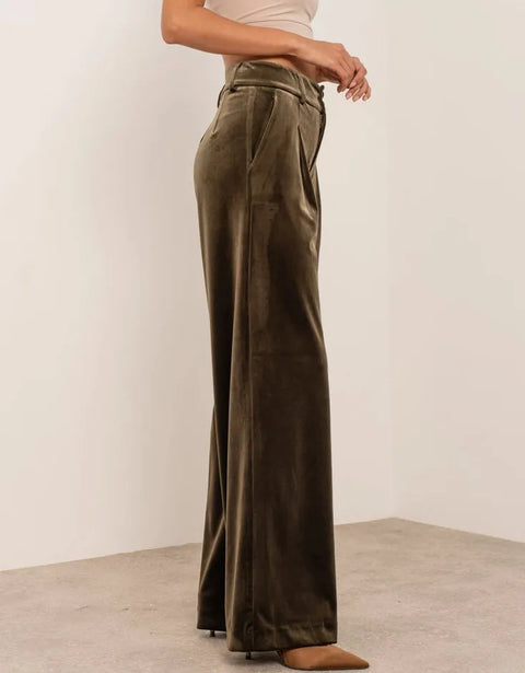 Wide Velvet Flowing Trousers with Double-Button Fastening