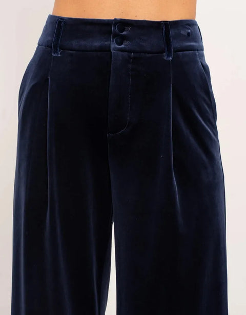 Wide Velvet Flowing Trousers with Double-Button Fastening