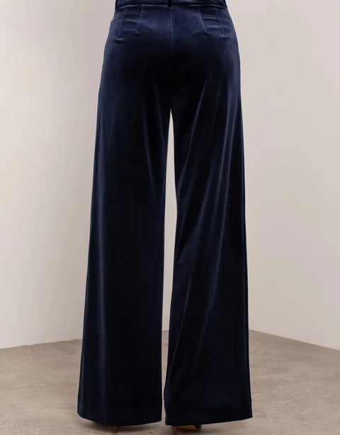 Wide Velvet Flowing Trousers with Double-Button Fastening