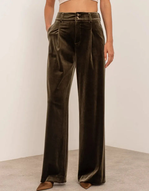 Wide Velvet Flowing Trousers with Double-Button Fastening