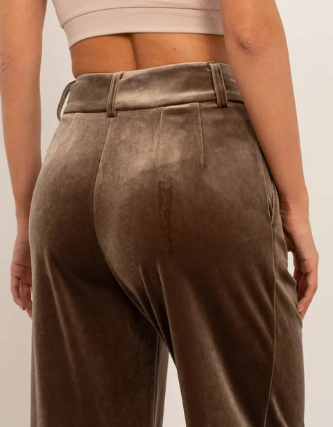 Wide Velvet Flowing Trousers with Double-Button Fastening