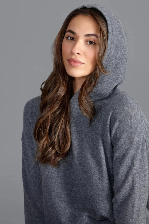 Womens 100% Cashmere Hooded Jumper Grey