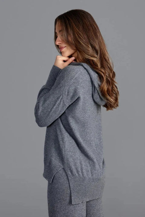 Womens 100% Cashmere Hooded Jumper Grey