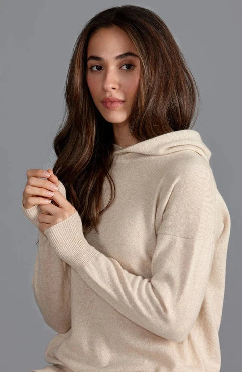 Womens 100% Cashmere Hooded Jumper Sandshell
