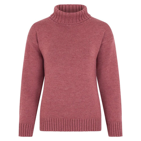 Womens 100% Chunky Merino Wool Submariner Roll Neck Jumper Dusky Pink