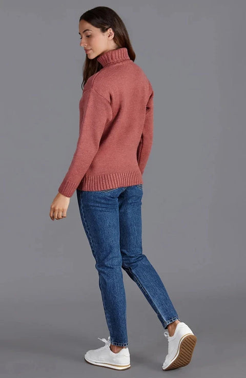Womens 100% Chunky Merino Wool Submariner Roll Neck Jumper Dusky Pink