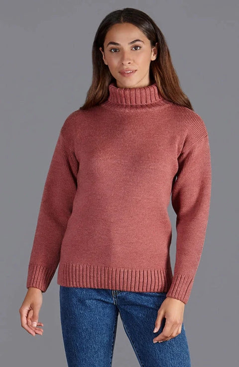 Womens 100% Chunky Merino Wool Submariner Roll Neck Jumper Dusky Pink