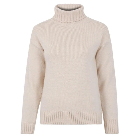 Womens 100% Chunky Merino Wool Submariner Roll Neck Jumper Ecru