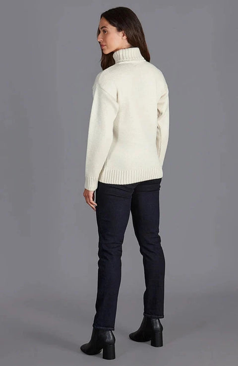 Womens 100% Chunky Merino Wool Submariner Roll Neck Jumper Ecru