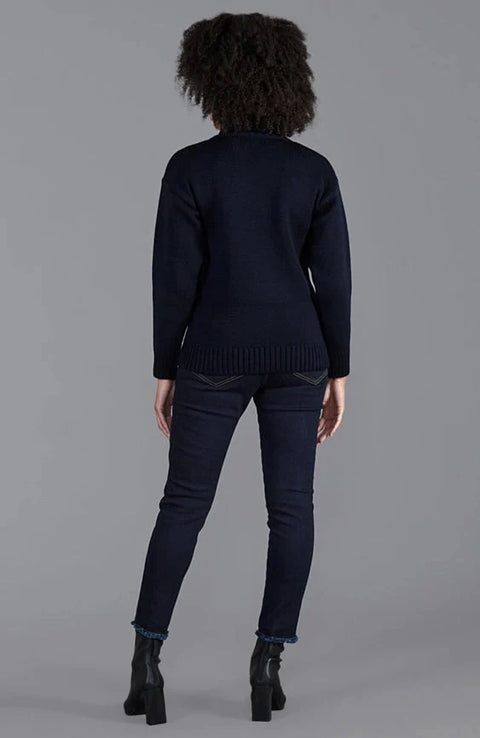 Womens 100% Chunky Merino Wool Submariner Roll Neck Jumper Navy