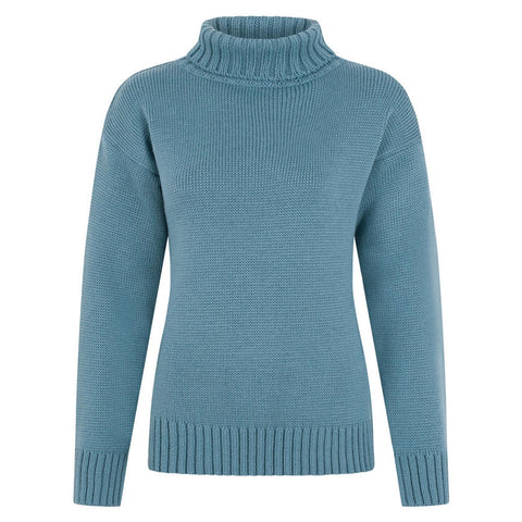 Womens 100% Chunky Merino Wool Submariner Roll Neck Jumper Teal