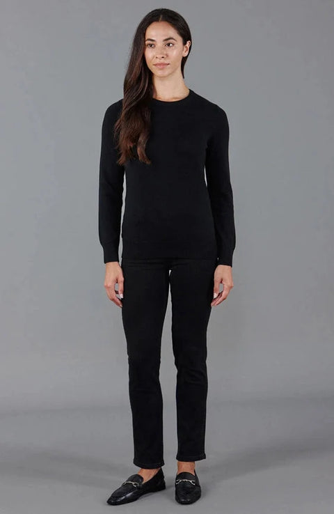 Womens 100% Cotton Crew Neck Jumper Black
