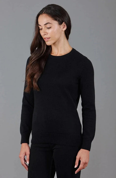Womens 100% Cotton Crew Neck Jumper Black
