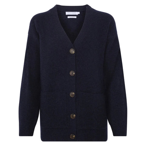 Womens 100% Lambswool V Neck Ribbed Cardigan with Pockets
