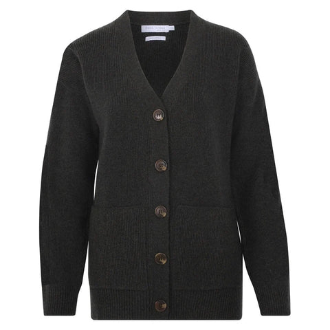 Womens 100% Lambswool V Neck Ribbed Cardigan with Pockets