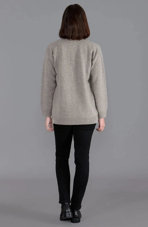 Womens 100% Lambswool V Neck Ribbed Cardigan with Pockets Cobble Beige