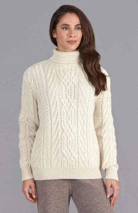 Womens Chunky Merino Wool Roll Neck Cable Jumper